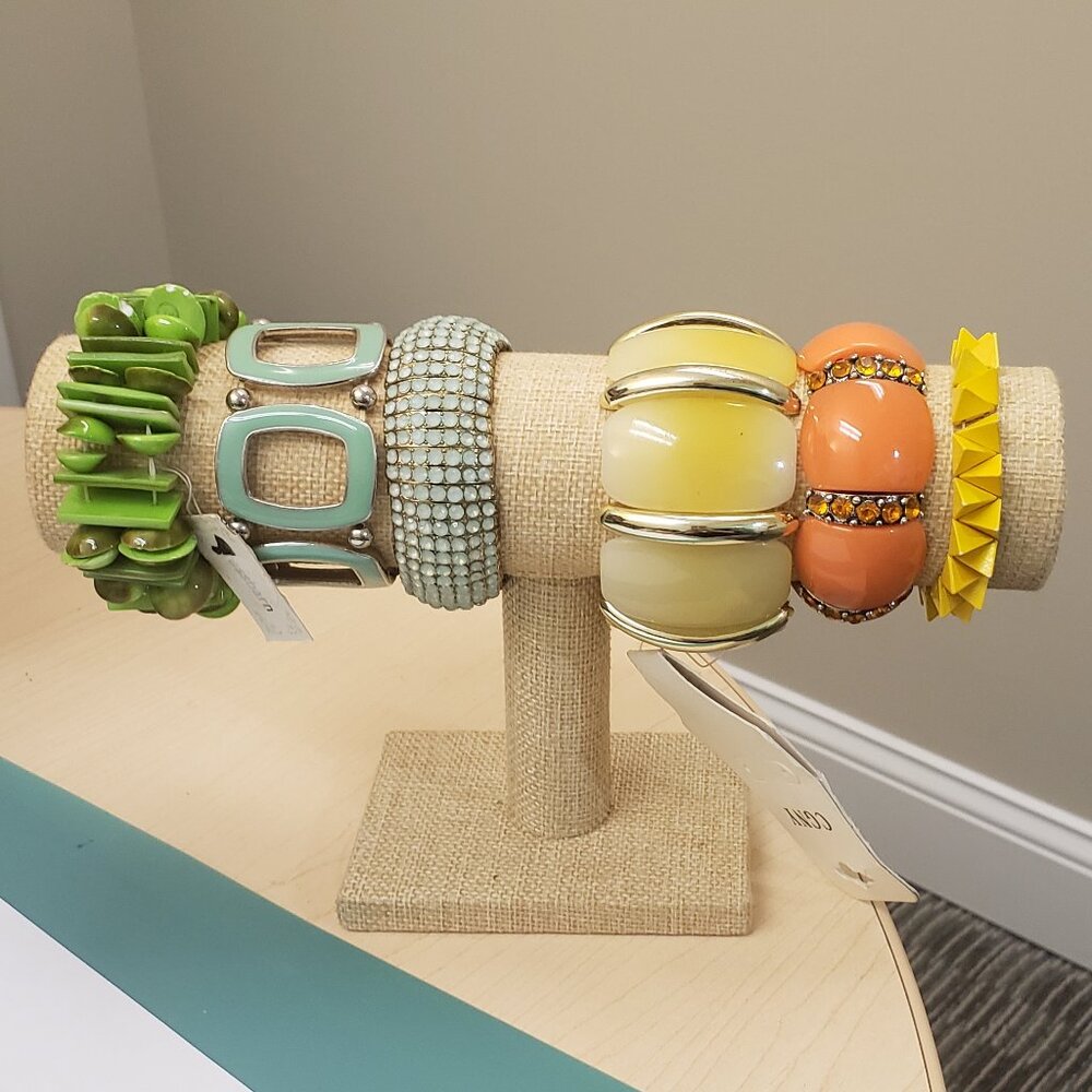 Colorful stretch bracelet bundle, 6 large cuff stretch bracelets